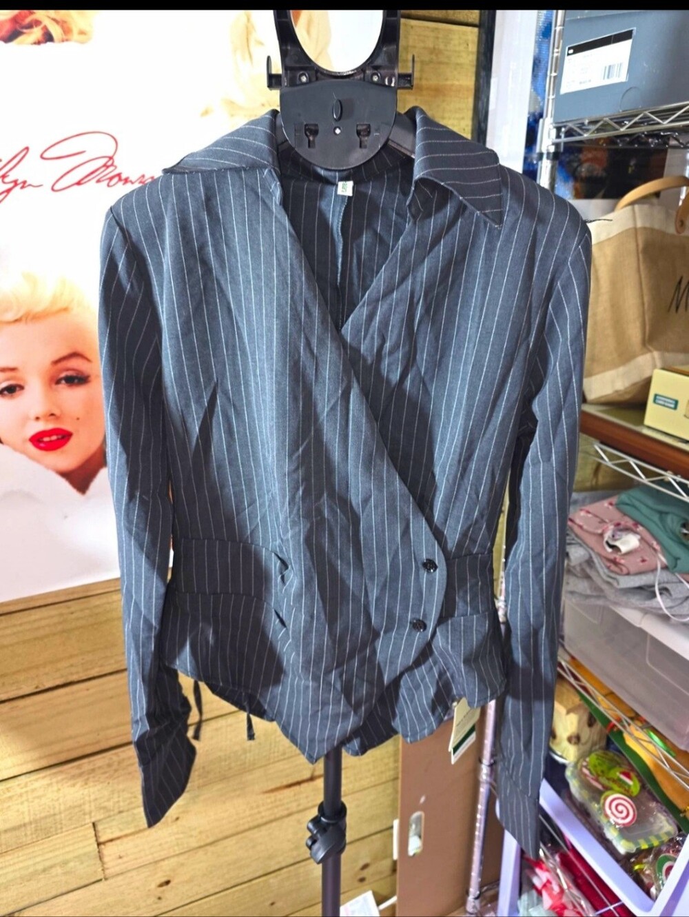 HALARA Black Pinstripe Button-Down Shirt
